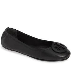 black Tory Burch flats with black logo